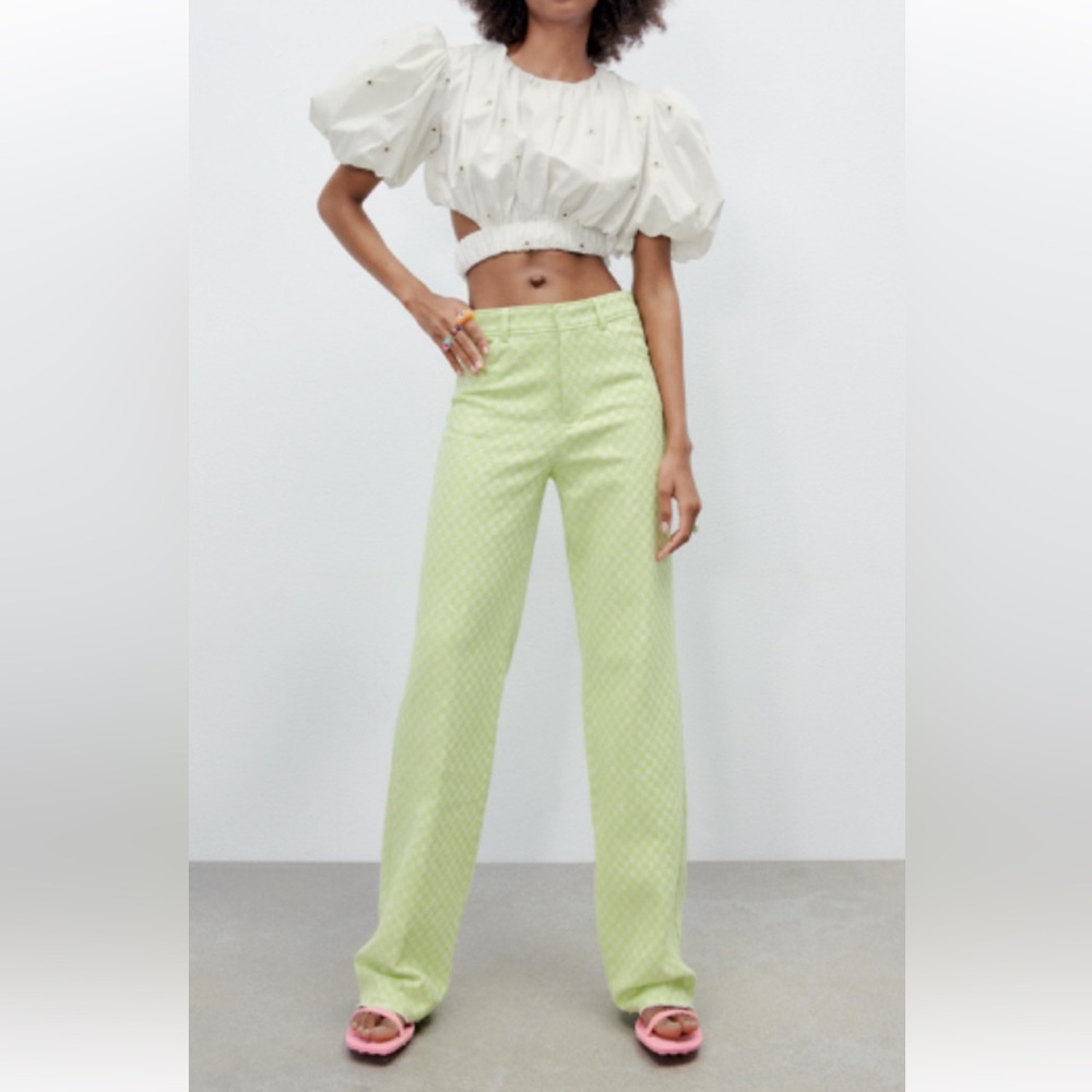ZARA Women’s Straight Gingham Trousers Pants Size Small